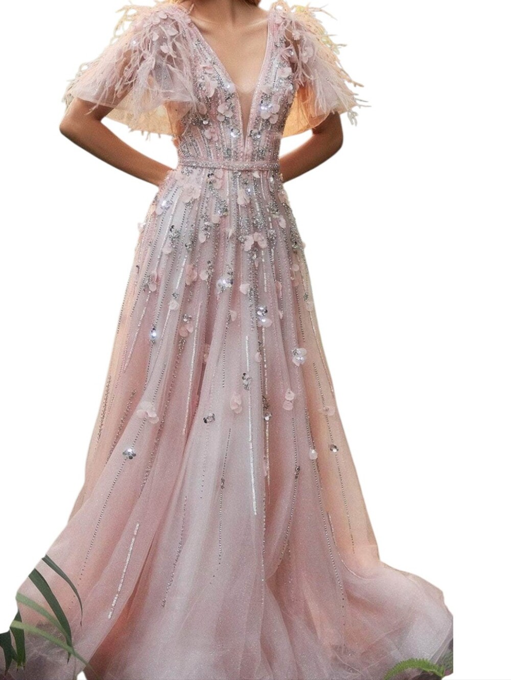 andrea and leo Blush Pink Sequin Tulle Prom a-line Gown nwt